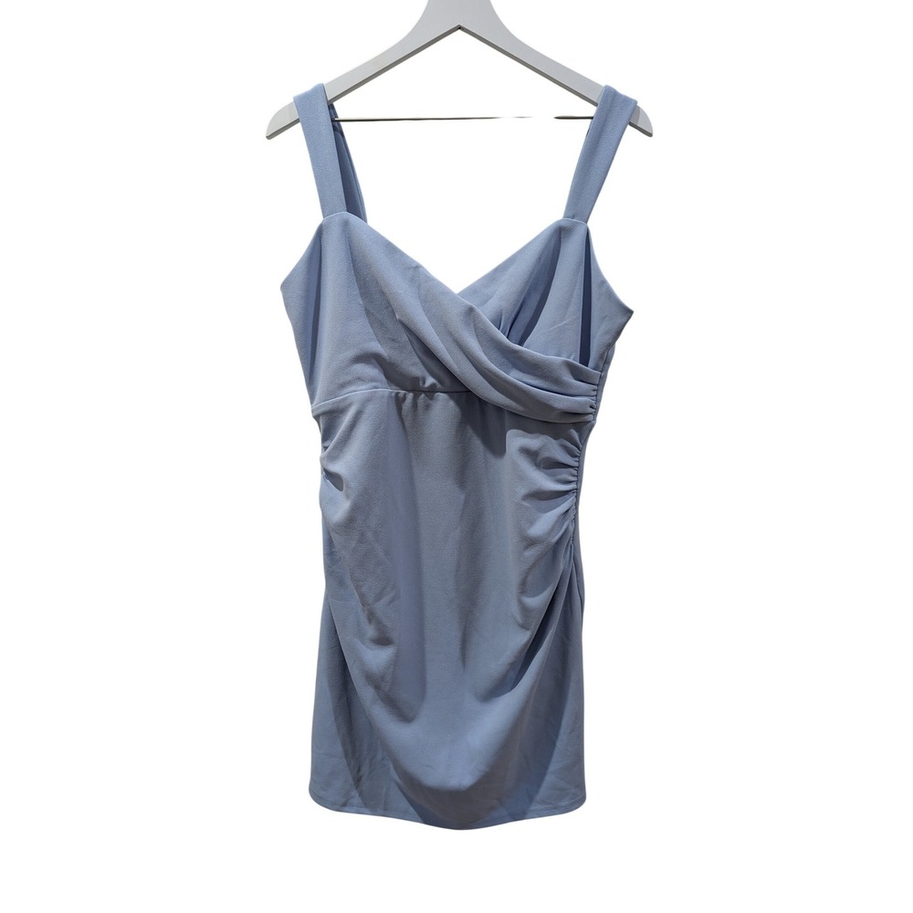 Cider Womens XL Light Blue Ruched Bodycon Mini Dress Wrap Neck NWT